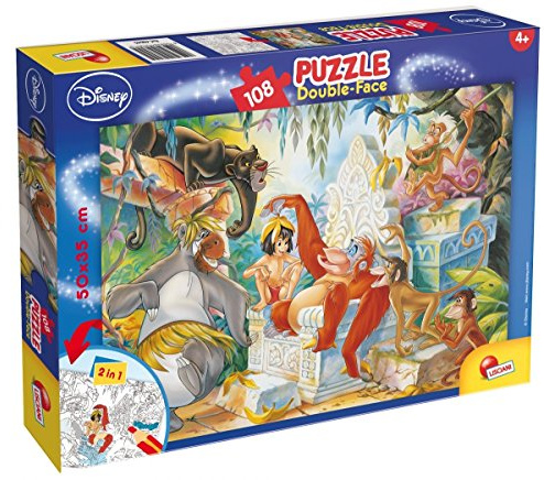 Lisciani - Disney Puzzle Le Livre De La Jungle - Double Face 108 Pièces Dès 4 Ans - Verso À Colorier - Jouet Éducatif Mowgli - Format 50x35 Cm - Idée Cadeau Enfant 4 Ans - Jeu Ludique