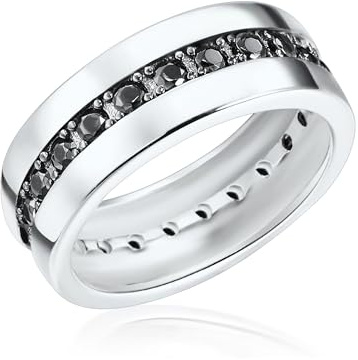 Rafaela Donata Damen-Ring 925 Sterling Silber Zirkonia schwarz - Moderner Silberring in Memoire-Form mit Steinen