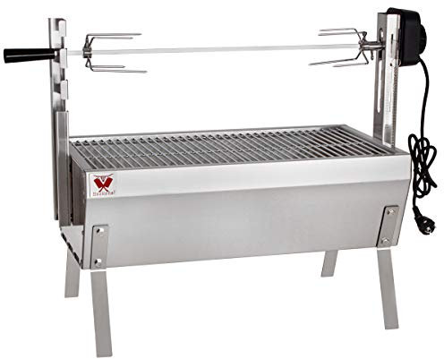 Beeketal 'SGB-8' Tisch Spießbratengrill mit Grillmotor für Hähnchen oder Rollbraten, Spießgrill mit 3-fach verstellbarem Drehspieß für bis zu 4 kg Grillgut, Grillfläche Holzkohlegrill: ca. 60x32 cm