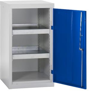 kaiserkraft | Umweltschrank ohne Türlochung | HxBxT 900 x 500 x 500 mm | 2 Wannenböden | lichtgrau/enzianblau