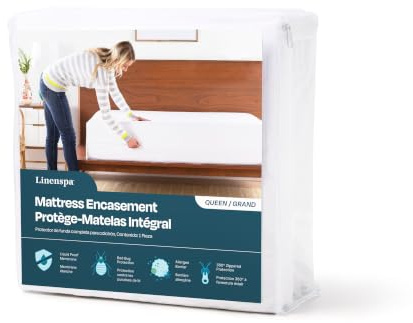 Linenspa Zippered Mattress Encasement – Twin Size Waterproof Mattress Protector – Quiet Cover & Complete protection – Dorm Room Essentials, White
