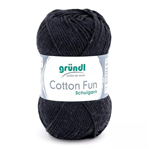 Gründl Wolle Cotton Fun - Wolle zum Häkeln - Strickgarn - Häkelgarn - Pflegeleicht und hautfreundlich - 100% Baumwolle - 1 Knäuel 50 g / 115 m - Nadelstärke 3-4 - Schwarz