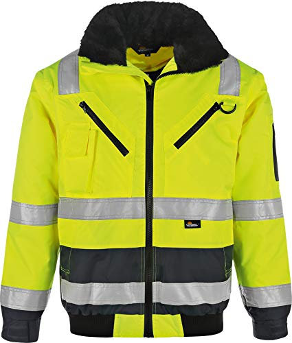 R&K Dienstbekleidung 3 in 1 Warnschutz-Pilotenjacke THOSA, Grösse XL, abnehmbare Ärmel, herausnehmbares Fell, wasserdicht, gelb
