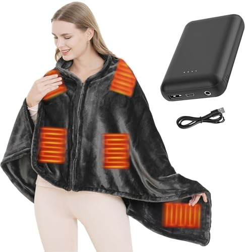 Manta eléctrica inalámbrica de 180 x 90 cm, con batería, 3 niveles de calor, franela lavable de doble cara, cojín térmico para oficina, camping al aire libre