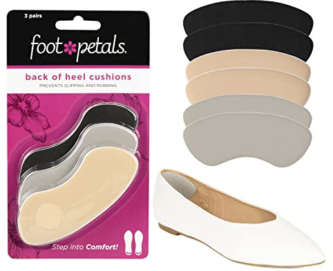 Foot Petals Womens Back of Heel Cushion Inserts, Heel Protectors, Comfortable Heel Grip for Pain Relief and Sizing, 3 Pair, Combo