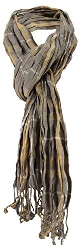 TigerTie arrugado bufanda de khaki oliv gris a cuadros con refriega - bufanda tamaño 180 x 50 cm
