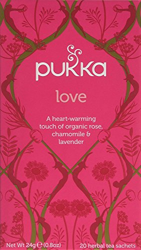 Pukka Herbs | Love Organic Herbal Tea Box | Chamomile, Lavender and Rose | Perfect For Uplifting Spirits | Caffeine Free | 4 Packs | 80 Plant Based Biodegradable Tea Bags