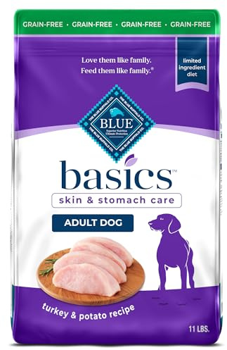 Blue Buffalo Basics Adult Grain-Free Dry Dog Food for Skin & Stomach Care, Limited Ingredient Diet, Made in the USA with Natural Ingredients, Turkey & Potato Recipe, 11-lb. Bag