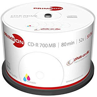 PRIMEON CD-R 80Min/700MB/52x Cakebox (50 Disc), photo-on-disc Surface, Inkjet Fullsize Printable