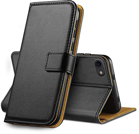 Genuine Real Leather Case For iPhone 7/8 / Se 2020 Premium Wallet Case with [Kickstand] [Card Slots] [Magnetic Closure] Flip Notebook Cover Case for (iPhone 7/8 / Se 2020 4.7 Black)