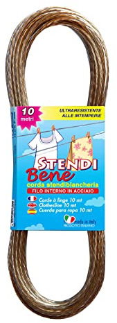 PARODI & PARODI- Stendi Bene Filo Stendibiancheria in acciaio da Esterno, Corda per Bucato in Acciaio , Resistente alla Pioggia, Vento, Neve, Lunghezza 10 mt, Spessore Corda 2,4 mm