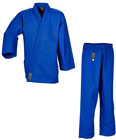 Ju-Sports SV Premium Ju-Jutsu Anzug Ronin Blau 160 I Superleichter Jujutsu Anzug für Erwachsene I BJJ Gi Herren mit eingesticktem Kanji-Zeichen I 100% Baumwolle