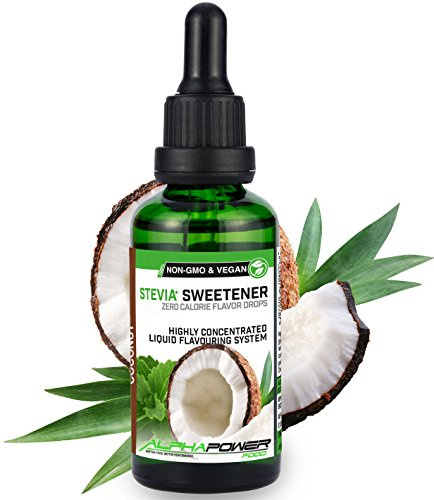 ALPHA POWER FOOD®: Stevia líquida natural - Stevia Gotas de leche de coco, Edulcorante natural, sustituto del azúcar con sabor - sin azúcar & calorías