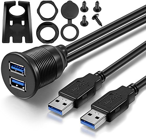 ICESPRING 2 Ports USB 3.0 Extension Cable, Flush Mount Car Truck Boat Motorcycle Dashboard Panel Adapter-3 Feet