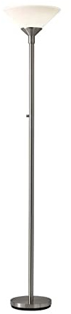 Adesso Brushed Steel Torchiere Floor Lamp with Frosted White Shade - 300W Double Socket Construction, Modern Accent Lighting for Bedroom, Living Room, or Home Office, 73” Tall
