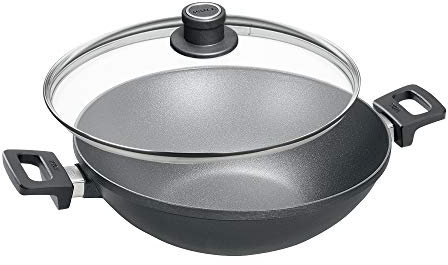 Woll 1132NL Titanium Nowo Guss-Wok ø 32 cm, 11 cm hoch mit 2 Seitengriffen inklusiv Sicherheitsglasdeckel