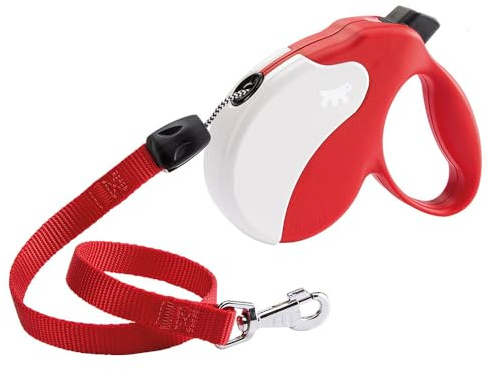 Ferplast hundkoppel Amigo Large, rullkoppel stora hundar upp till 50 kg. Max. 5 m. Enkel lås- och upplåsningsknapp, röd, vitt lock