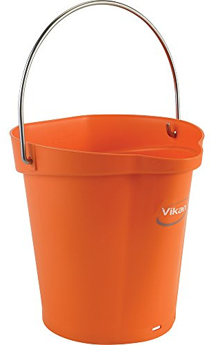 Vikan 56887 Durable Polypropylene Hygiene Bucket/Pail, Stainless Steel Handle, 6 Litres, Orange