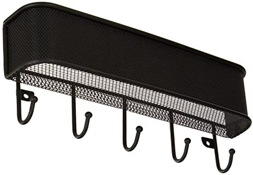 iDesign Elegant Key Holder for Wall, Wall Mounted Rack for Keys and Letters, Made of Robust Metal, Black, 10.5 x 2.5 x 4.5