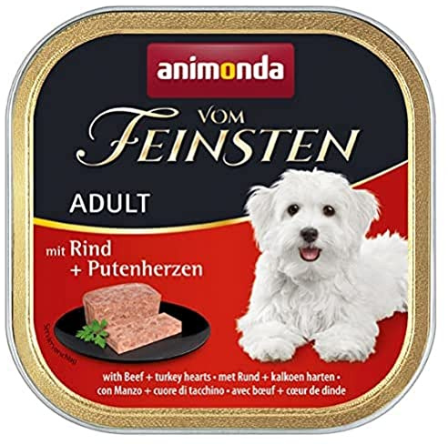 animonda Vom Feinsten Vuxen hundmat, våt mat för vuxna hundar, med nötkött + kalkonhjärtan, 22 x 150 g