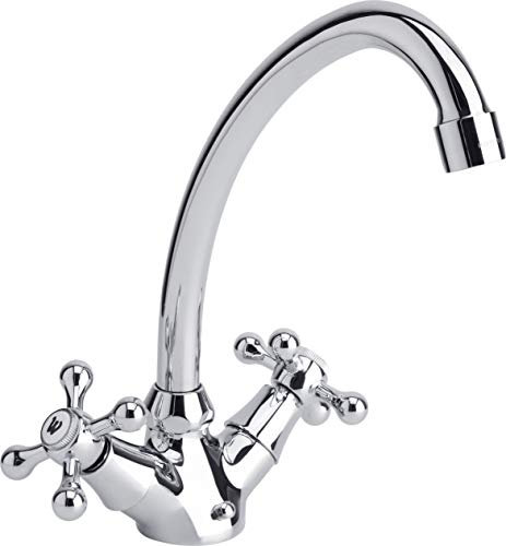 Cornat Spültisch-Zweigriffarmatur Nostalgie - Hochwertiger Messingkörper - verchromt - Hoher & schwenkbarer Auslauf / Hochdruck-Armatur / Küchenarmatur / Wasserhahn / NO5