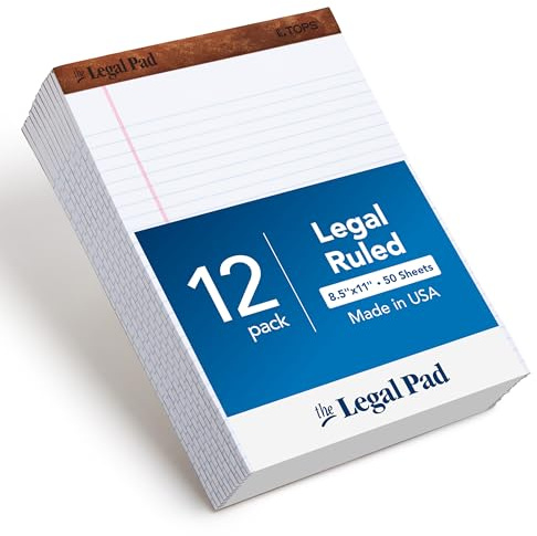 TOPS 8.5 x 11 3/4 Legal Pads, 12 Pack, The Legal Pad Brand, Wide Ruled, White Paper, 50 Sheets Per Writing Pad, Made in the USA (7533)