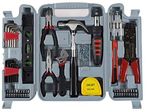 130-Piece Tool Set - Tool Kit with Hammer, Wrenches, Screwdriver, Pliers, and More - Hand Tools for Home Improvement Projects by Stalwart (Gray)
