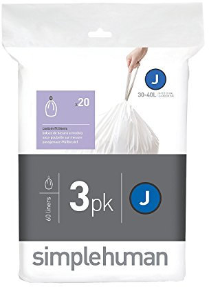 Pack of 60 Simplehuman Size J White Drawstring Bin Liners (45 litre)