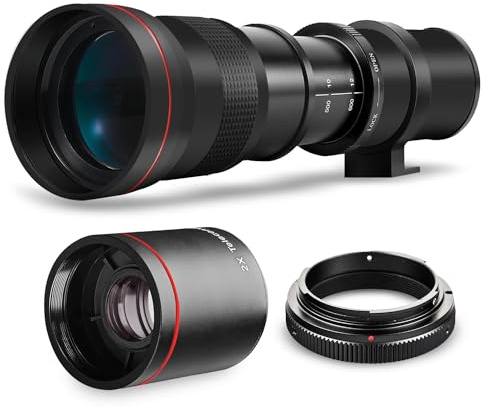 High-Power 420-1600mm f/8.3 HD Manual Telephoto Zoom Lens for Canon EOS 70D, 80D, 90D, Rebel T3, T3i, T5, T5i, T6i, T6s, T7, T7I, T8I, SL3, EOS 5D, EOS5D IV, 6D II, 7D II SLR Cameras