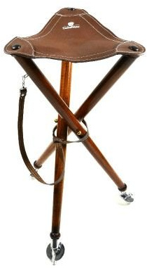 Dreibein Jagd und Ansitzstuhl Ansitzhocker mit Metallfuß hellbraun edle Optik Drückjagd Treibjagd