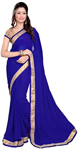 MirchiFashion Bollywood Sari indien pour femme avec haut déroulé, bleu roi, taille unique