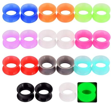 Longbeauty 11 Pair Thin Silicone Ear Skin Flexible Flesh Double Flared Ear Tunnels Expander Plugs Stretcher 11 Colors-16mm