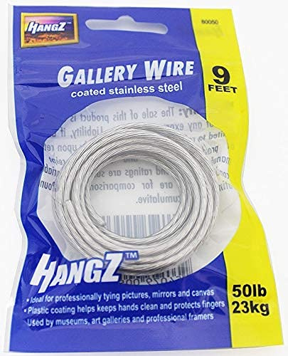 HangZ Picture Wire, Coated Stainless Steel 9ft, 50lb, 2mm Thick, Plastic Coating to Help Protect Hands, Perfect for Hanging Pictures, Mirrors and Canvas
