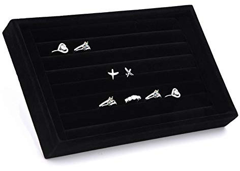 Yosoo Espositore Velluto Scatola per Anelli Gioielli Organizzatore Orecchini Anelli Gemelli Espositore Scatola Senza Coperchio -Nero