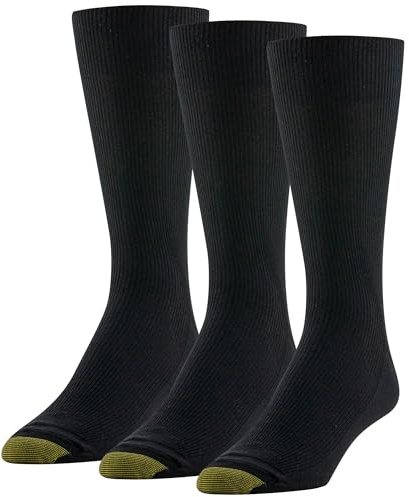 GOLDTOE Men's Metropolitan Crew Dress Socks, 3-Pairs, Black, Shoe Size: 6-12.5