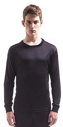 Jasmine Silk Herren 100% Seide Thermo Langarm Hemd - Warm, weich und atmungsaktiv durch Klimafaser! - Thermounterwäsche, Langarm-Unterhemd Schwarz (Small (37-38))