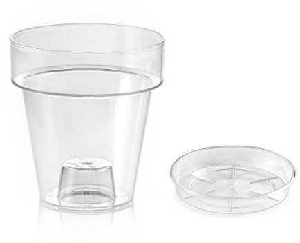 VASO TRASPARENTE PORTO CON SUPPORTO PER ORCHIDEE DIAMETRO CM 16 COMPLETO DI SOTTOVASO (1)