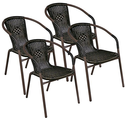 Nexos 4er Set Bistrostuhl Stapelstuhl Balkonstuhl Poly Rattan Gartenstuhl Terrasse Stuhl braun