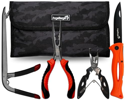 Angel-Berger Hechtwerkzeugkit mit Tasche Raubfisch Tools mit Tasche Werkzeugset Angler Angelmesser Angelzange