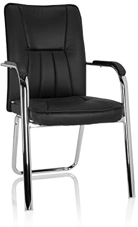 hjh OFFICE 706400 Konferenzstuhl Banda V Kunstleder Schwarz/Chrom Besucherstuhl mit Armlehnen