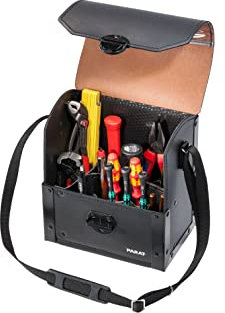 Parat Werkzeugtasche Top Line Mini (Werkzeugkoffer leer, inkl. 17 Einsteckfächer für Werkzeug, Material Con –Pearl/Rindsleder, Tasche mit Steckschloss, Größe 25 x 27 x 17 cm)
