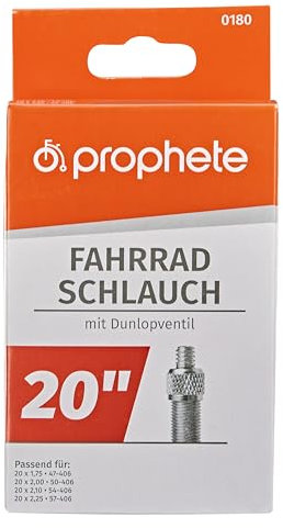 Prophete Fahrradschlauch 20 Zoll | Dunlopventil | ETRTO 47-406, 50-406, 54-406, 57-406 | geeignet von 20 x 1,75 Zoll bis 20 x 2,125 Zoll