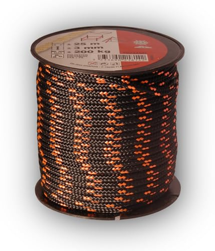 Chapuis MO325N Driza de poliéster - 200 kg - Diámetro 3 mm - Largo 25 m - Negro/Naranja