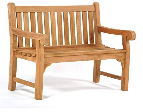 BrackenStyle Queensbury 2 Person 120cm Teak Garden Bench - 2 Seat Grade A Luxury Wooden Patio Outdoor Furniture 1.2m Golden Brown
