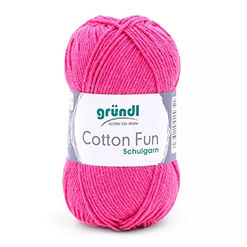 Gründl Cotton Fun Strickgarn/ Häkelgarn (weiches Garn aus 100% Baumwolle , OEKO-TEX zertifiziert, 50 g/115 m, Nadelstärke: 3-4, 1 Knäuel á 50 g), Fuchsia