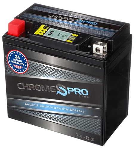 Chrome S Pro iGel YTX14-BS Maintenance-Free, 210CCA, LCD Voltage Display, 12V 16Ah Battery Replacement for ATV, Motorcycle, Jet Skis, Scooter, UTV, and More - Nut and Bolt (T3) Terminal