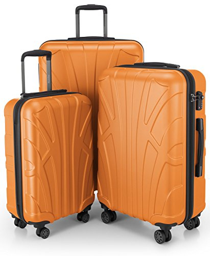 suitline - 3er Koffer-Set Trolley-Set Rollkoffer Hartschalen-Koffer Reisekoffer, TSA, (55 cm, 66 cm, 76 cm), 100% ABS matt, Orange