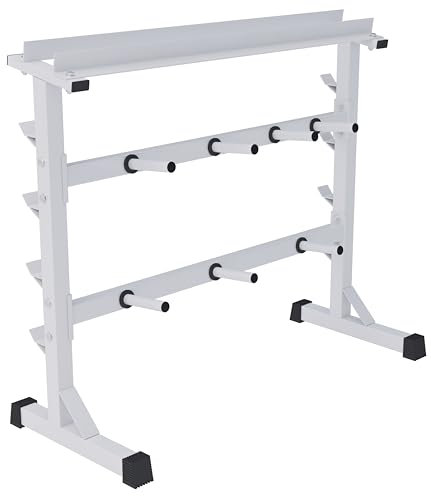 GORILLA SPORTS® Hantelablage - 3 Ebenen, 30mm, bis 400 kg, Stahl, Schwarz/Weiß/Silber - Gewichteständer, Hantelscheibenständer, Hantelscheibenablage, Hantelständer, Langhantelablage, Langhantelständer
