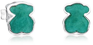 TOUS Damen Ohrringe aus Sterlingsilber mit Druckknopfverschluss und 9mm Amazonit-Muster, vielseitig und elegant, Farbkollektion