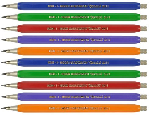Koh-i-noor Versatil 5211 -Set di 10 portamine per mina da 2 mm, con pinza in metallo, senza clip e con affilamine incorporato